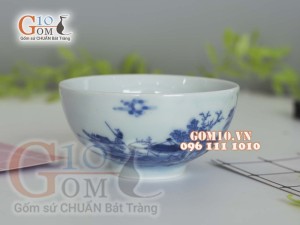 Bát cơm men lam vẽ sơn thủy