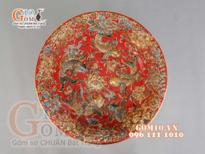 Bát thả hoa Phú Qúy đắp nổi,màu đỏ - đường kính 50cm