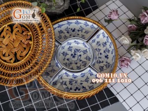 Bộ khay sứ đựng thức ăn họa tiết Sen dây