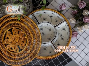 Bộ khay sứ đựng thức ăn họa tiết Chuồn chuồn tràm cổ