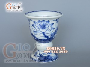 Cốc phật thủ men lam vẽ Sen Tài Lộc, cao 15cm