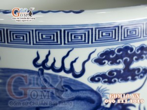 Bát hương men lam cổ vẽ Rồng, đường kính 50cm