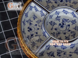 Bộ khay sứ đựng thức ăn họa tiết Sen dây