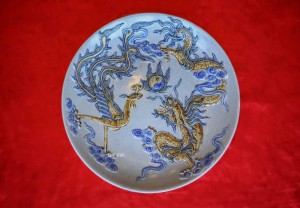 Mâm bồng men rạn đắp nổi 24cm