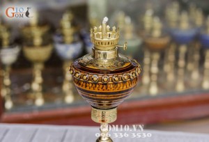 Đèn chân đồng men vàng Cao 25cm ( Chưa bóng )