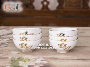 Bát cơm men trắng vẽ Sen Vàng Kim