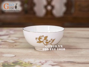 Bát cơm men trắng vẽ Sen Vàng Kim