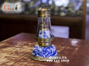 Đèn dầu bát úp men lam