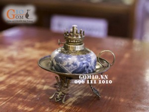 Đèn dầu đĩa men rạn cổ