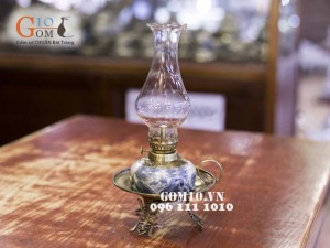 Đèn dầu đĩa men rạn cổ