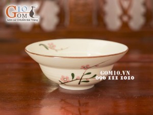 Bát tô yêu men kem vẽ hoa Đào phai, đường kính 22cm