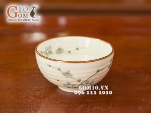 Bát cơm men kem vẽ hoa Đào xanh