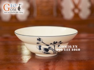 Bát tô yêu men kem vẽ hoa Sen đen, đường kính 18cm