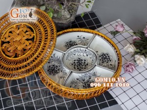 Bộ khay sứ đựng thức ăn họa tiết hoa Mẫu đơn cổ