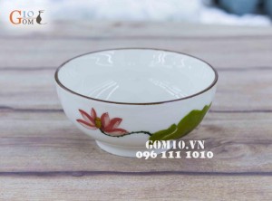 Bát tô men kem họa tiết Sen đỏ, đường kính 20cm