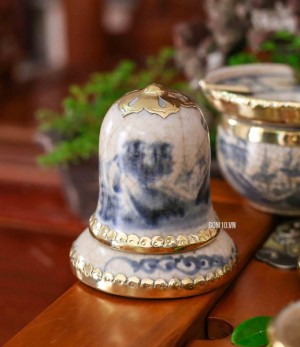 Bộ Quả Hồng Men Rạn Cổ Bọc Đồng Đầy Đủ Phụ Kiện + Điếu Bát