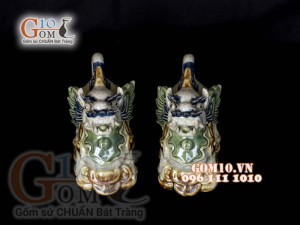 Đôi tỳ hưu men rạn đắp nổi, cao 20cm