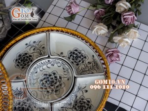 Bộ khay sứ đựng thức ăn họa tiết hoa Mẫu đơn cổ