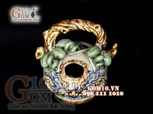 Bình vôi tài lộc men rạn đắp nổi đầu rồng, cao 17cm