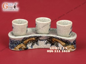 Bộ kỷ cong 3 men rạn đắp nổi Rồng cao cấp