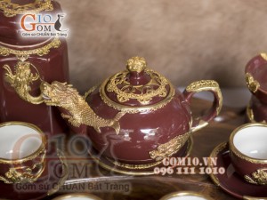 Bộ ấm chén rồng bọc đồng, đầy đủ phụ kiện 400ml