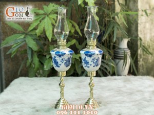 Đôi đèn dầu men rong cổ dáng Tống vẽ Sen