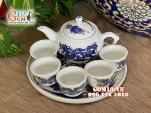 Bộ ấm chén thờ vẽ rồng xanh kim