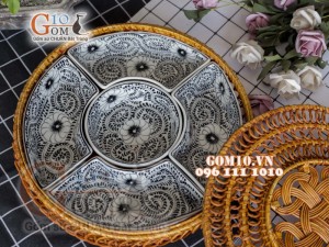 Bộ khay sứ đựng thức ăn họa tiết dây nhuyễn cổ tràm