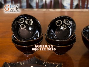Bát cơm chân cao men hỏa biển vẽ hoa bông