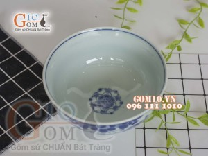Bát tô sâu men lam cổ vẽ hoa Sen dây, đường kính 20cm