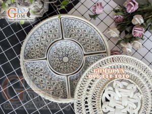 Bộ khay sứ đựng thức ăn họa tiết bèo tràm cổ