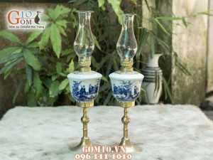 Đôi đèn dầu men rong cổ dáng Tống vẽ Trúc Lâm Thất Hiền