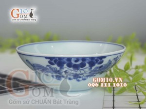 Bát tô yêu men lam cổ vẽ hoa Sen dây, đường kính 16cm