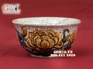 Bát thờ men rạn đắp nổi Sen cao cấp