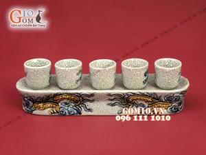 Bộ kỷ 5 men rạn đắp nổi Rồng cao cấp