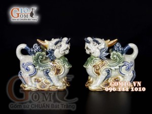 Đôi tỳ hưu men rạn đắp nổi, cao 14cm