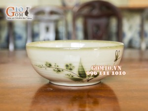Bát tô men kem vẽ chuồn tre 21cm