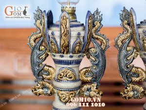 Đôi đèn dầu cao men rạn đắp nổi rồng 50cm