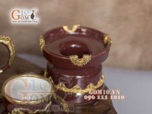 Bộ ấm chén rồng bọc đồng, đầy đủ phụ kiện 400ml