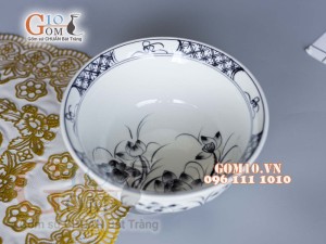 Bát tô sâu men chàm cổ họa tiết Sen đen, đường kính 23cm