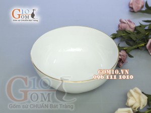 Bát tô men trắng kẻ chỉ vàng kim, đường kính 20cm
