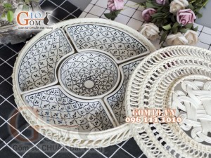 Bộ khay sứ đựng thức ăn họa tiết bèo tràm cổ