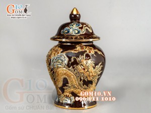 Chóe thờ Nâu đắp nổi Rồng - vẽ vàng 24k, Cao 15cm