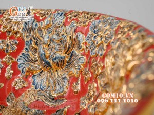 Bát thả hoa Phú Qúy đắp nổi,màu đỏ - đường kính 50cm