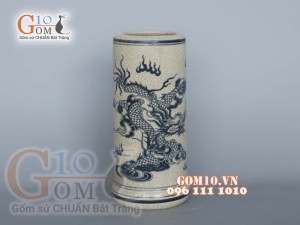 Ống hương men rạn cổ họa tiết rồng, cao 22cm