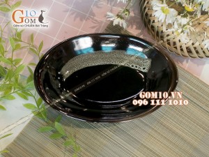 Đĩa bầu dục sâu men hỏa biến gấm quẹt màu mật ong 23,5x16cm