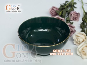 Bát tô men màu kẻ chỉ vàng kim, đường kính 20cm