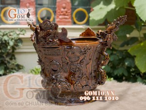 Lư hương men cổ khắc rồng phượng, đường kính 25m