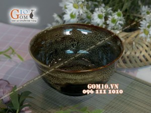 Bát tô sâu men gấm vàng, đường kính 19cm