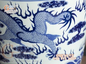 Bát hương men lam cổ vẽ Rồng, đường kính 50cm